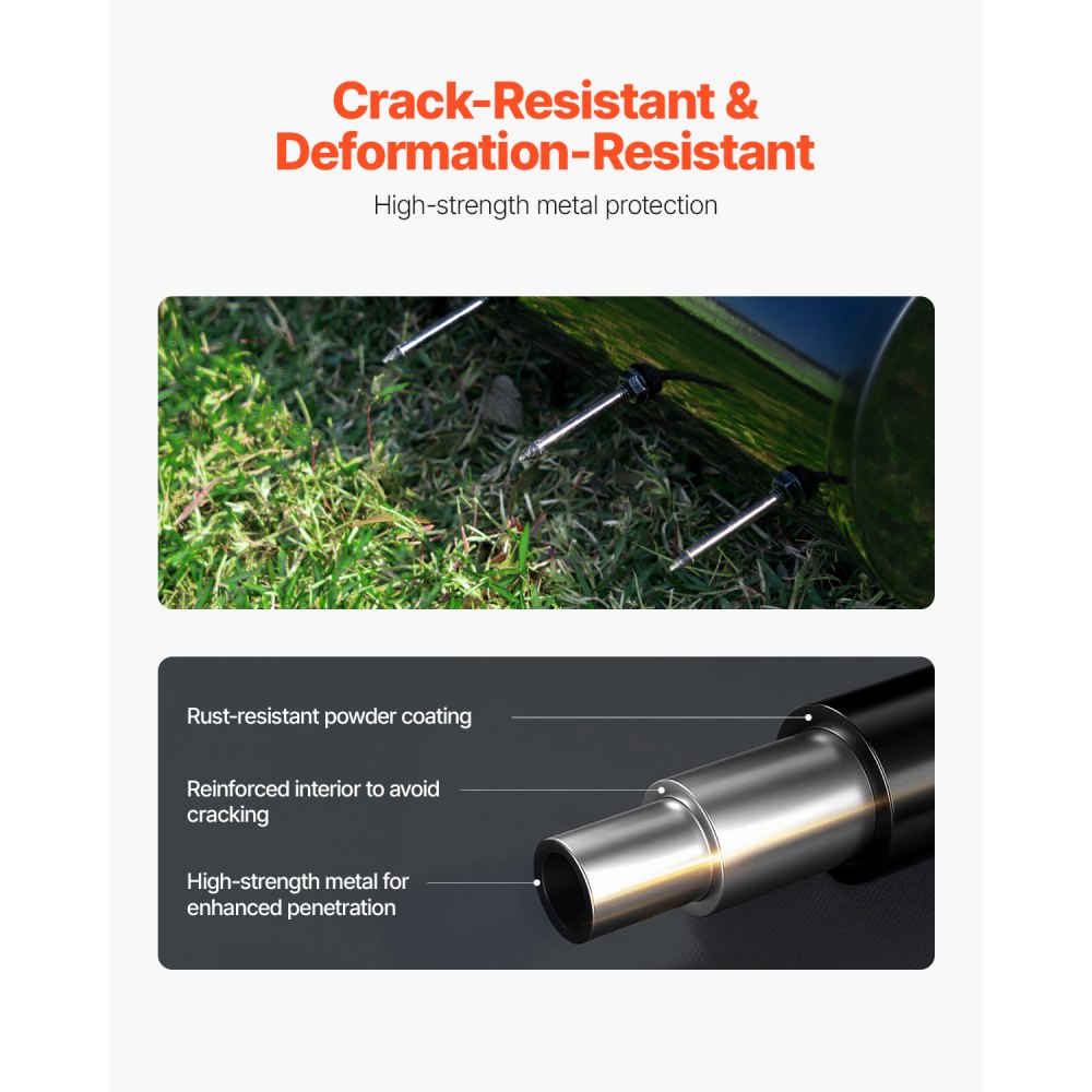 VEVOR Rolling Lawn Aerator, 525mm Heavy-Duty Manual Rolling Aerator Lawn with Detachable Handle and 33 Iron Spikes, Rolling Lawn Aeration Tool for Garden Patio Yard Compacted Soils and Lawns, Black