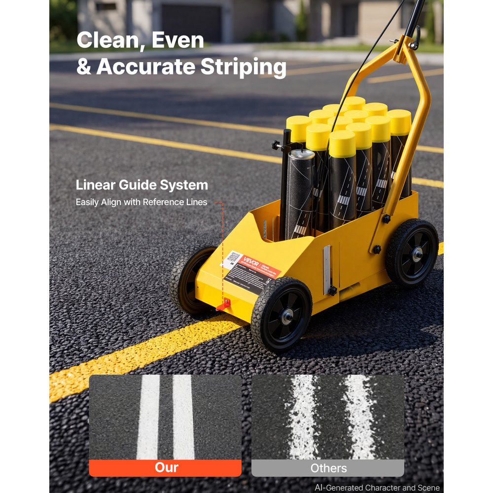VEVOR Striping Line Marking Machine 12-Can Capacity Yellow with 4 Wheels, Parking Lot Striping Machine, 50-100 mm Adjustable Line Width, Heavy Duty, Fast and Accurate Marking, with Adapter Nozzle