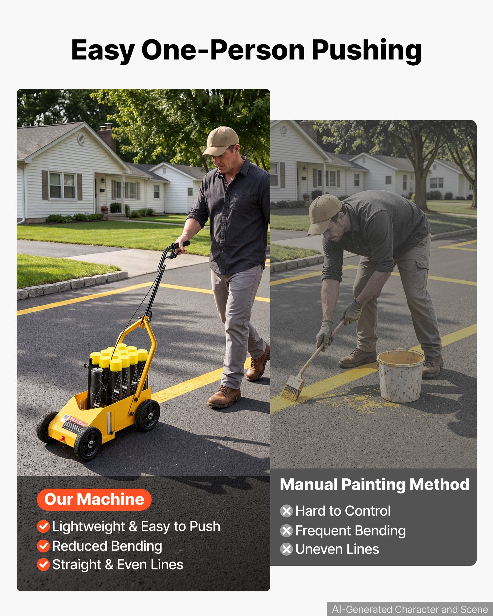 VEVOR Striping Line Marking Machine 12-Can Capacity Yellow with 4 Wheels, Parking Lot Striping Machine, 50-100 mm Adjustable Line Width, Heavy Duty, Fast and Accurate Marking, with Adapter Nozzle