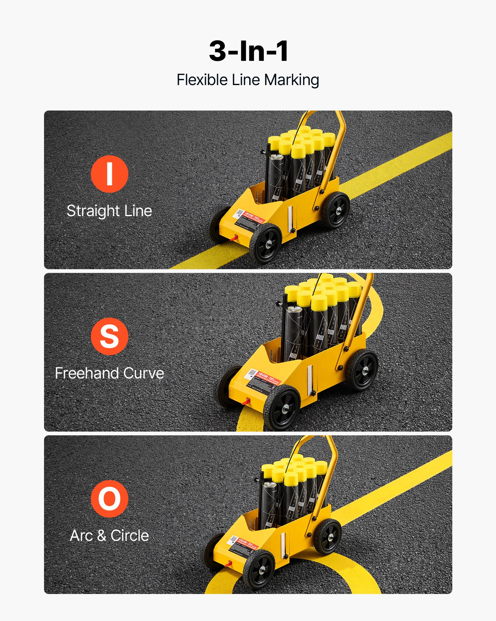VEVOR Striping Line Marking Machine 12-Can Capacity Yellow with 4 Wheels, Parking Lot Striping Machine, 50-100 mm Adjustable Line Width, Heavy Duty, Fast and Accurate Marking, with Adapter Nozzle