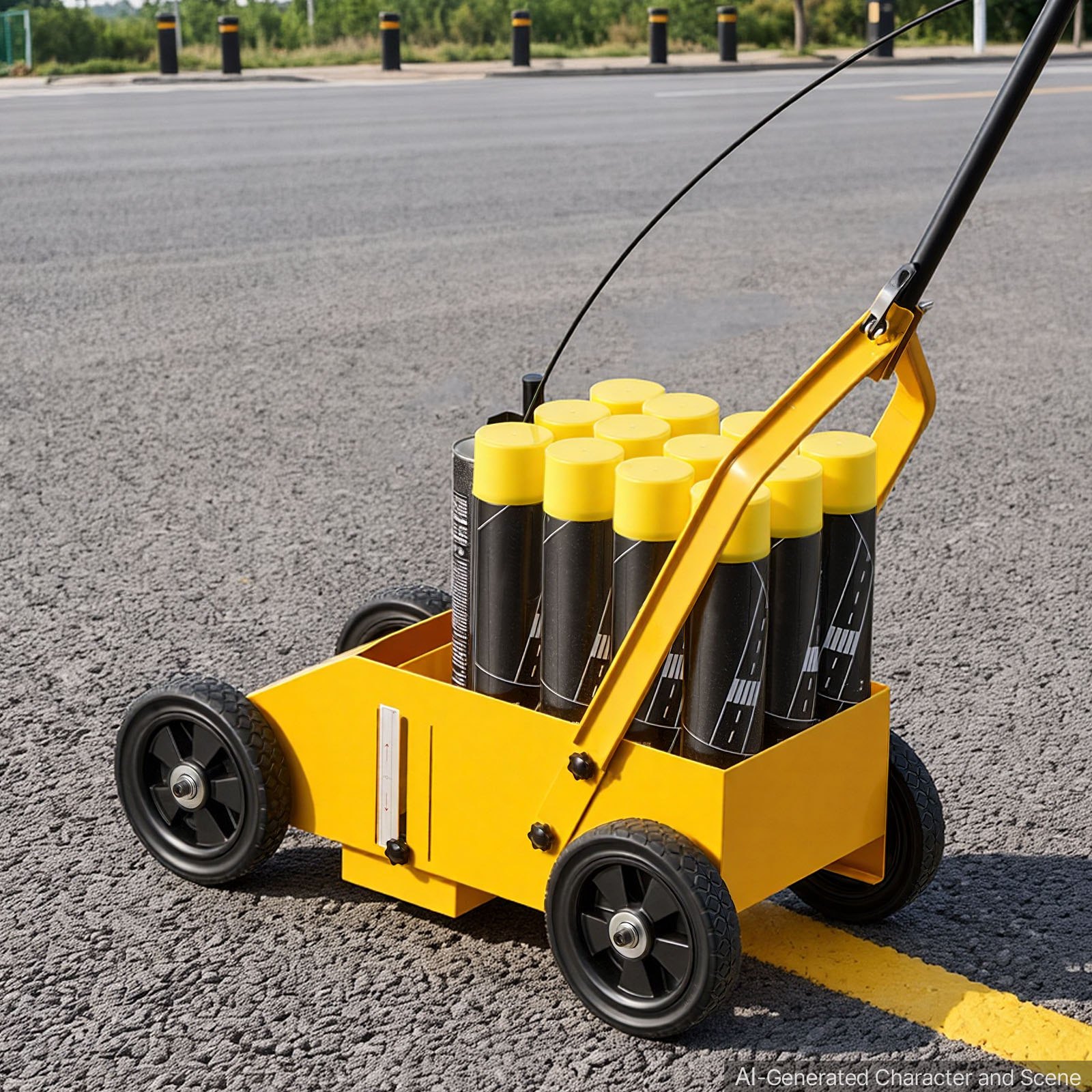 VEVOR Striping Line Marking Machine 12-Can Capacity Yellow with 4 Wheels, Parking Lot Striping Machine, 50-100 mm Adjustable Line Width, Heavy Duty, Fast and Accurate Marking, with Adapter Nozzle