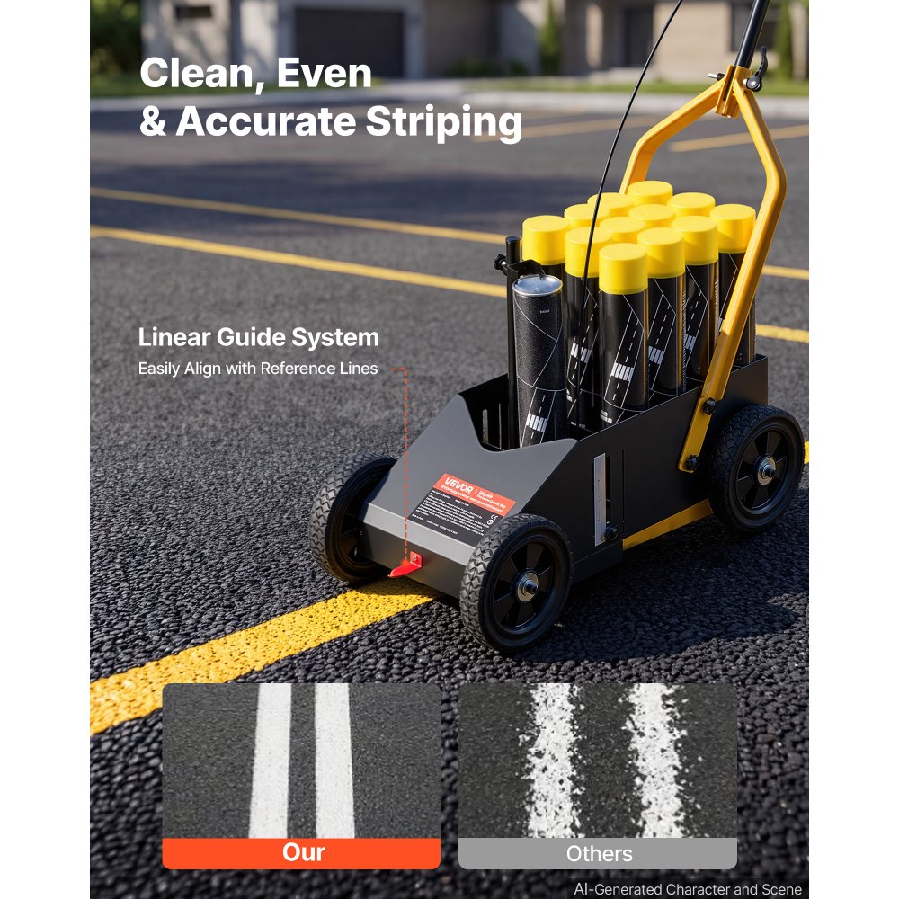 VEVOR Striping Line Marking Machine 12-Can Capacity Black with 4 Wheels, Parking Lot Striping Machine, 50-100 mm Adjustable Line Width, Heavy Duty, Fast and Accurate Marking, with Adapter Nozzle