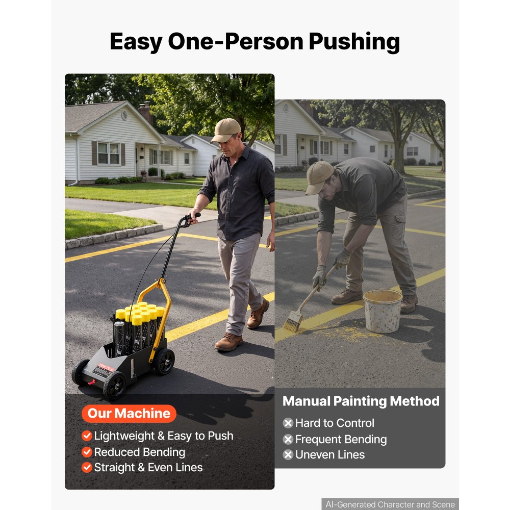VEVOR Striping Line Marking Machine 12-Can Capacity Black with 4 Wheels, Parking Lot Striping Machine, 50-100 mm Adjustable Line Width, Heavy Duty, Fast and Accurate Marking, with Adapter Nozzle