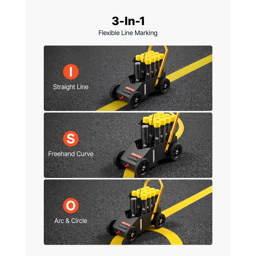 VEVOR Striping Line Marking Machine 12-Can Capacity Black with 4 Wheels, Parking Lot Striping Machine, 50-100 mm Adjustable Line Width, Heavy Duty, Fast and Accurate Marking, with Adapter Nozzle