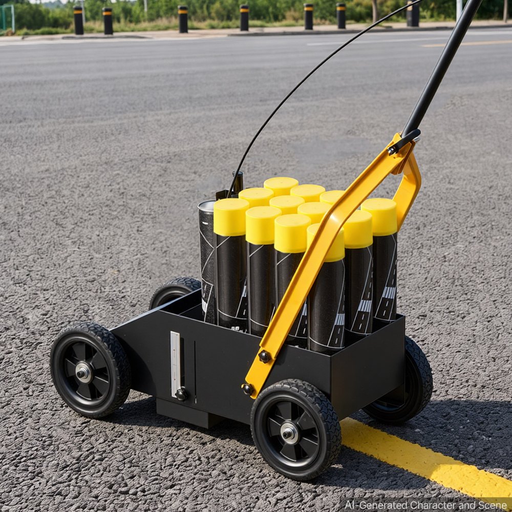VEVOR Striping Line Marking Machine 12-Can Capacity Black with 4 Wheels, Parking Lot Striping Machine, 50-100 mm Adjustable Line Width, Heavy Duty, Fast and Accurate Marking, with Adapter Nozzle