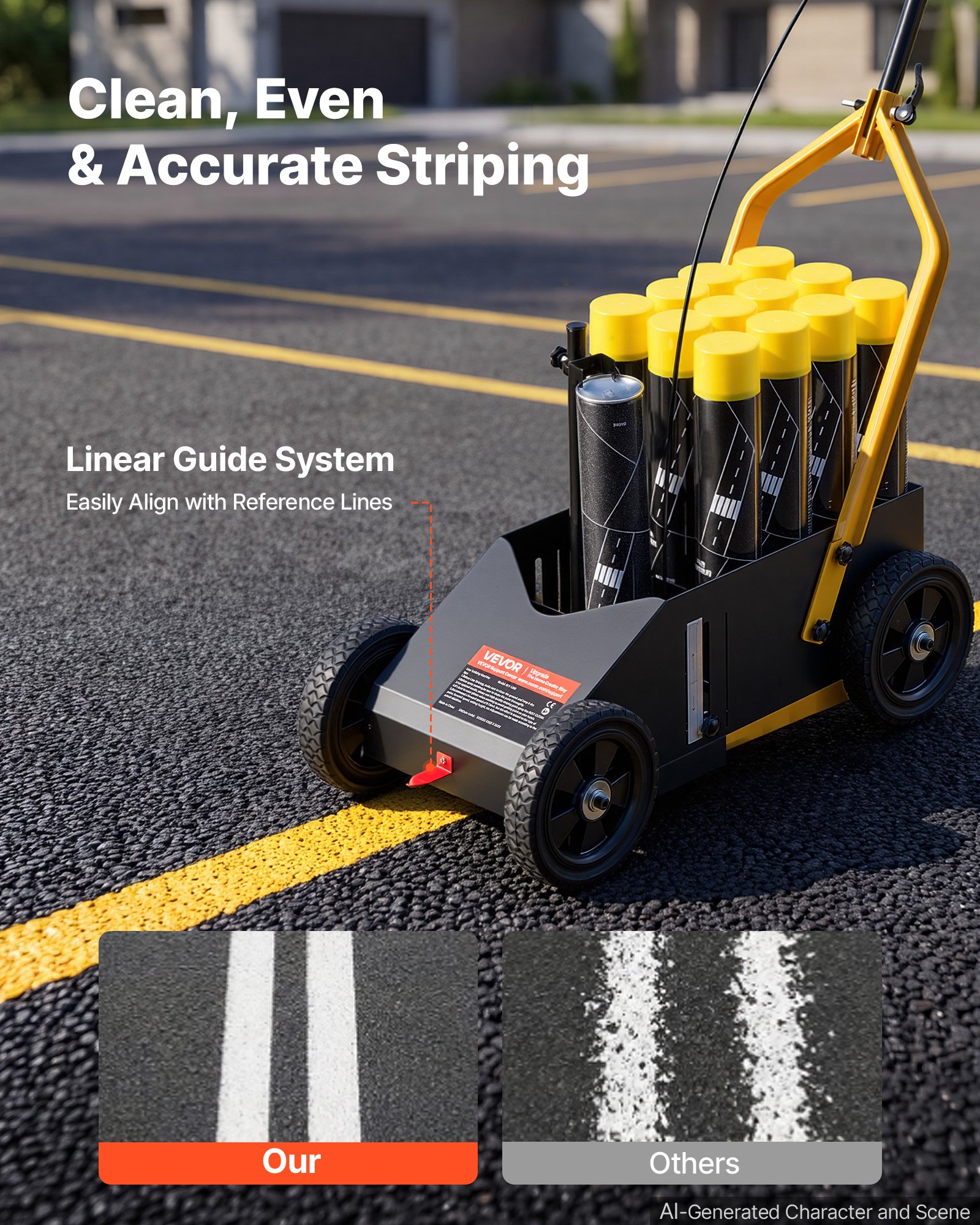 VEVOR Striping Line Marking Machine 12-Can Capacity Black with 4 Wheels, Parking Lot Striping Machine, 50-100 mm Adjustable Line Width, Heavy Duty, Fast and Accurate Marking, with Adapter Nozzle