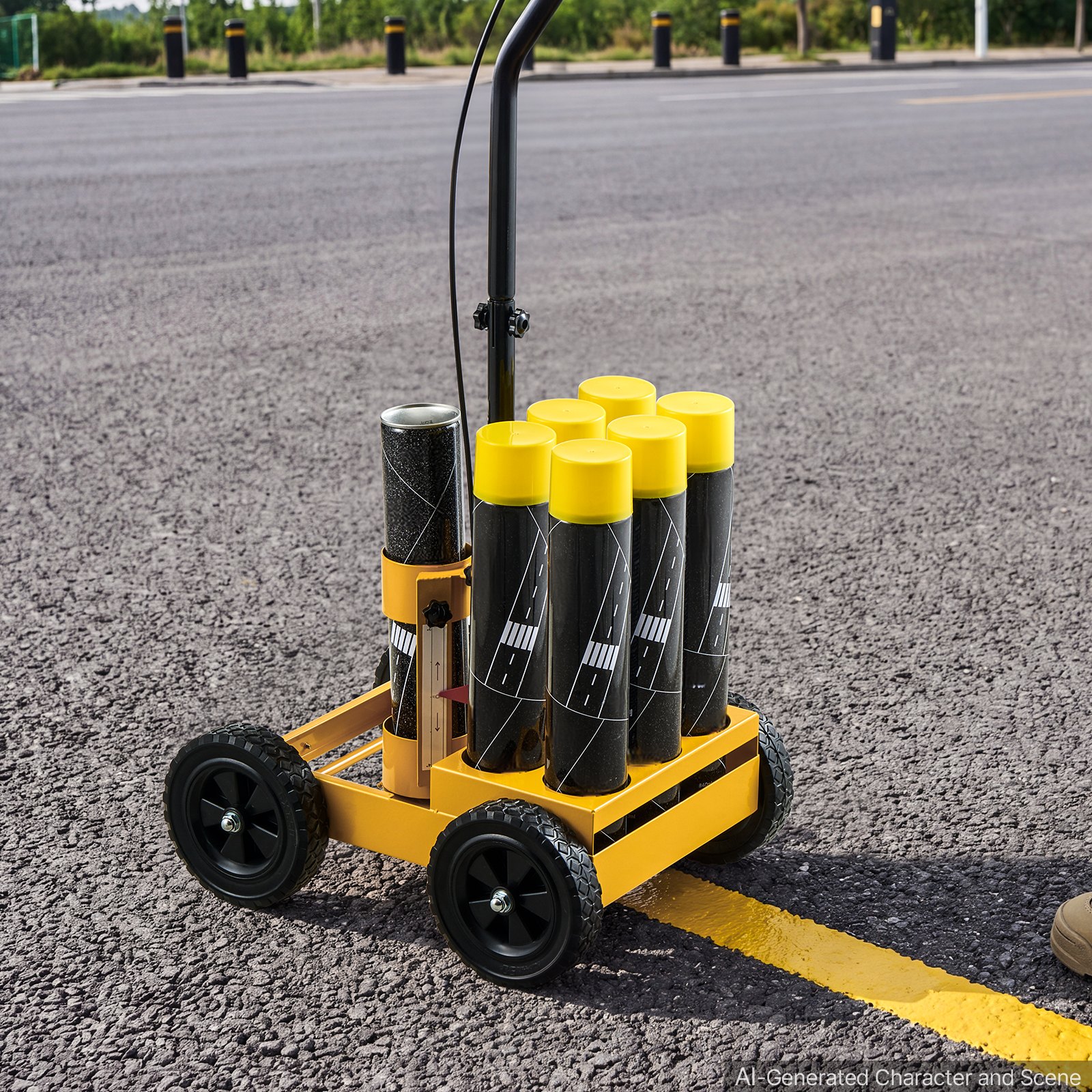 VEVOR Striping Line Marking Machine 6-Can Capacity Yellow with 4 Wheels, Parking Lot Striping Machine, 50-100 mm Adjustable Line Width, Heavy Duty, Fast and Accurate Marking, with Adapter Nozzle