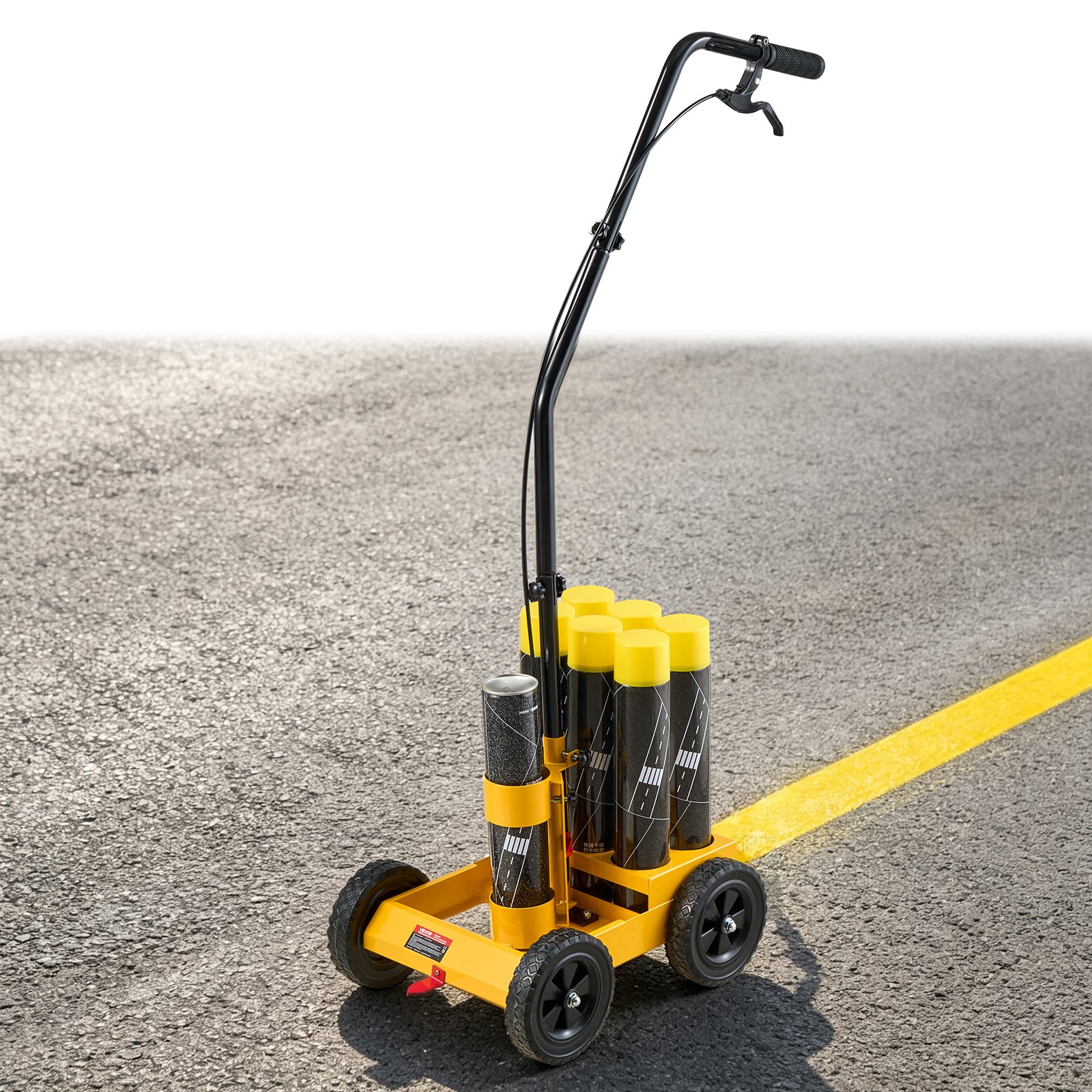 VEVOR Striping Line Marking Machine 6-Can Capacity Yellow with 4 Wheels, Parking Lot Striping Machine, 50-100 mm Adjustable Line Width, Heavy Duty, Fast and Accurate Marking, with Adapter Nozzle