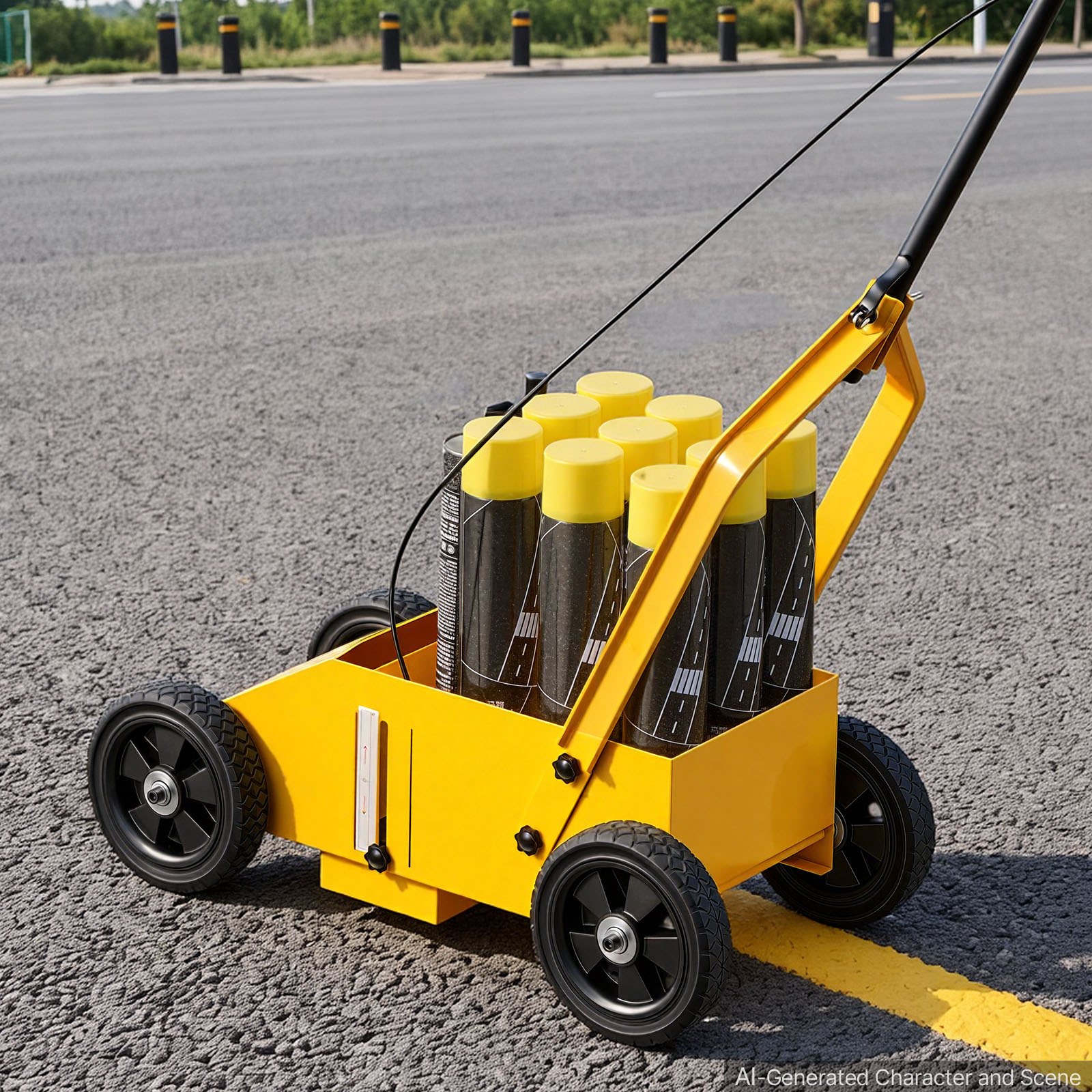 VEVOR Striping Line Marking Machine 9-Can Capacity Yellow with 4 Wheels, Parking Lot Striping Machine, 50-100 mm Adjustable Line Width, Heavy Duty, Fast and Accurate Marking, with Adapter Nozzle
