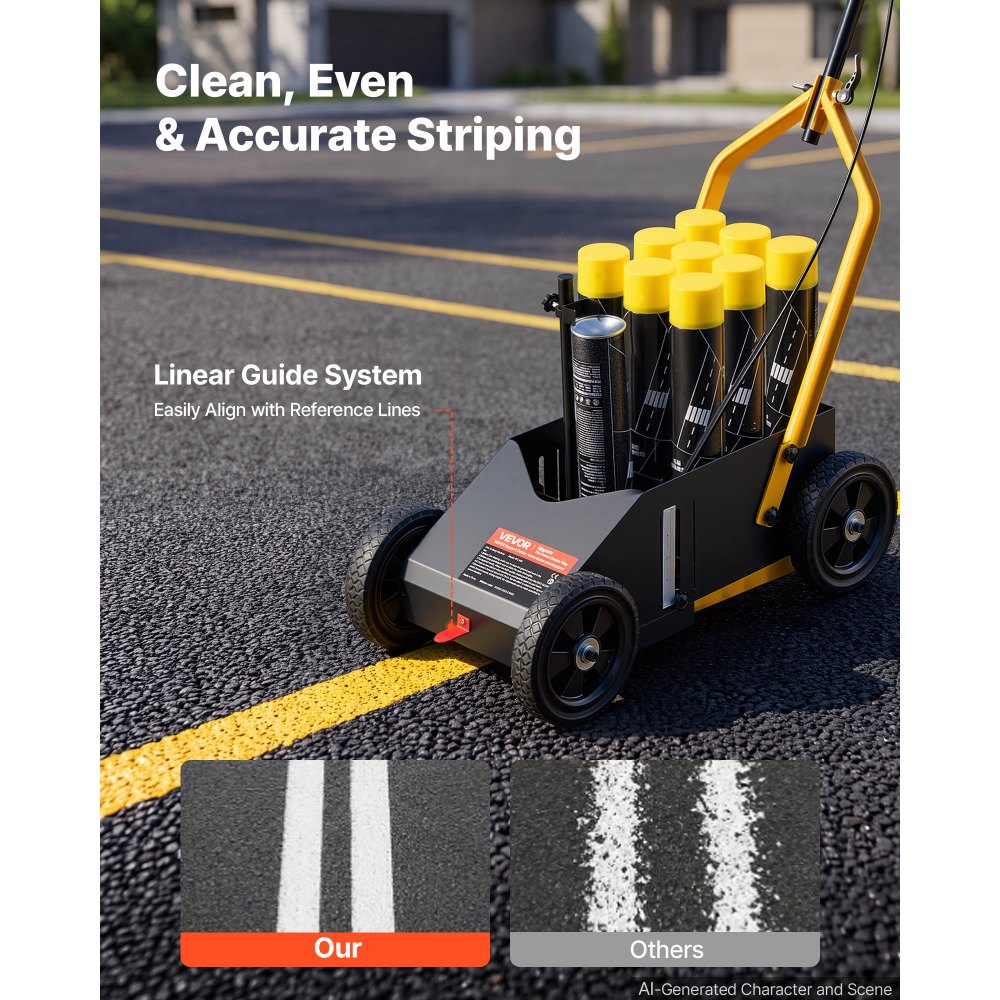 VEVOR Striping Line Marking Machine 9-Can Capacity Black with 4 Wheels, Parking Lot Striping Machine, 50-100 mm Adjustable Line Width, Heavy Duty, Fast and Accurate Marking, with Adapter Nozzle