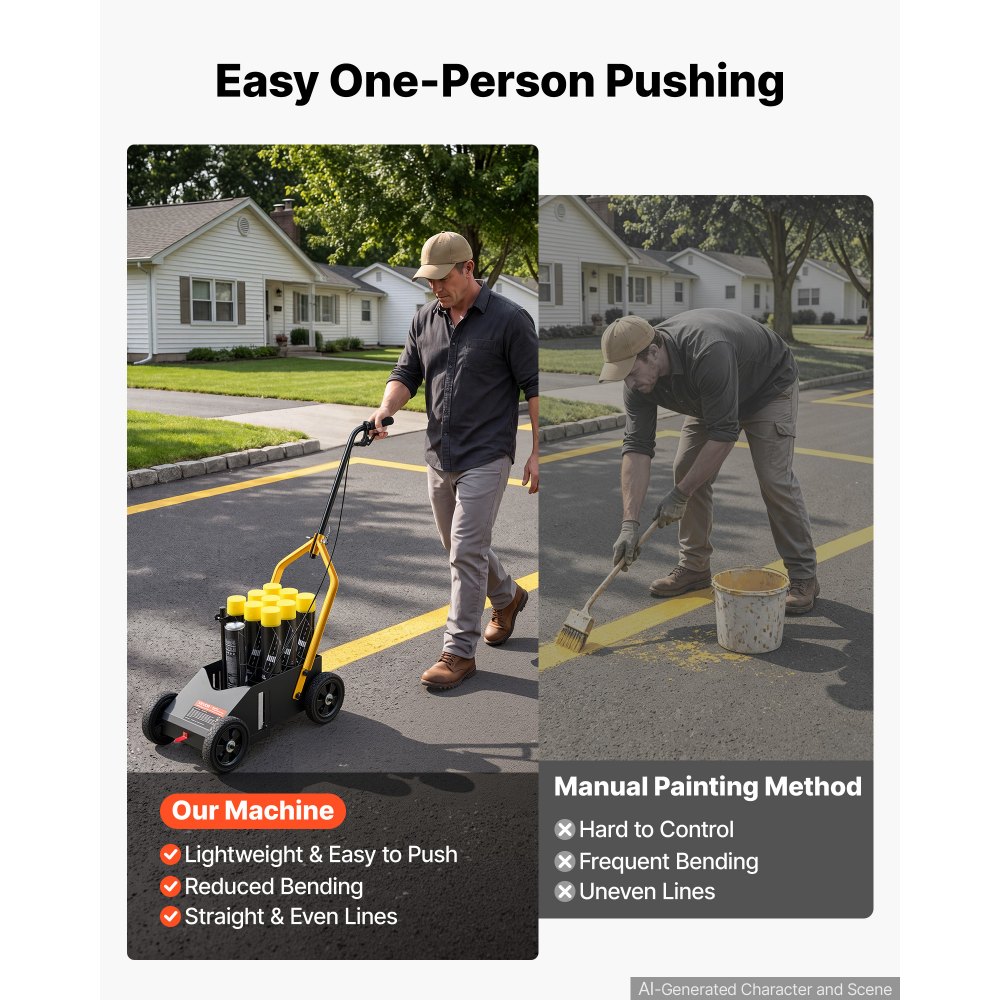 VEVOR Striping Line Marking Machine 9-Can Capacity Black with 4 Wheels, Parking Lot Striping Machine, 50-100 mm Adjustable Line Width, Heavy Duty, Fast and Accurate Marking, with Adapter Nozzle