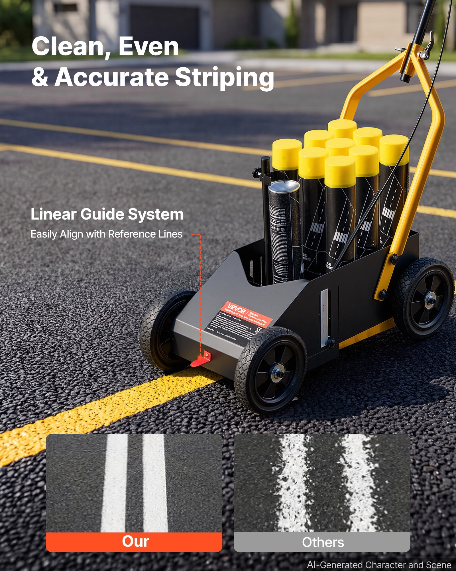VEVOR Striping Line Marking Machine 9-Can Capacity Black with 4 Wheels, Parking Lot Striping Machine, 50-100 mm Adjustable Line Width, Heavy Duty, Fast and Accurate Marking, with Adapter Nozzle