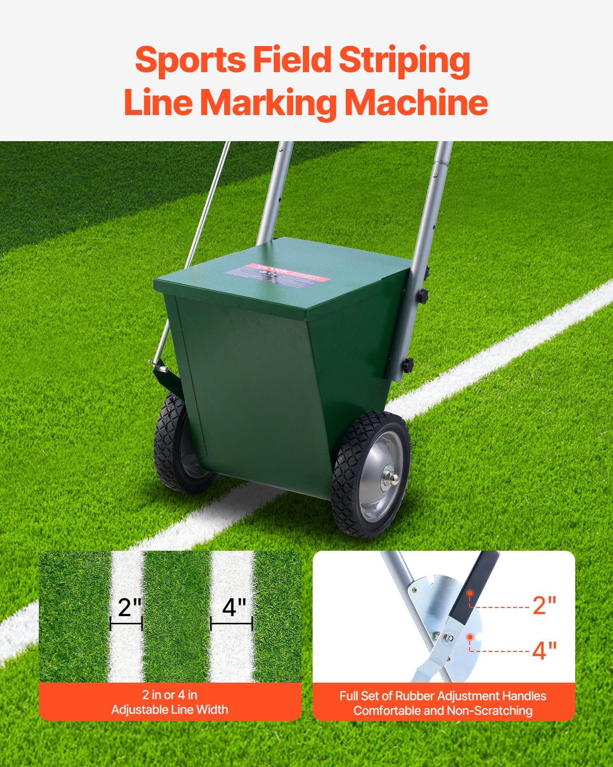 VEVOR Dry Line Marker, 2-Wheel, 50 or 100 mm Lines, Field Dry Line Chalker, Adjustable Line Marker with Rubber Adjustment Handle, 11.3kg Large Powder Capacity, for Baseball and Softball Infield, Green