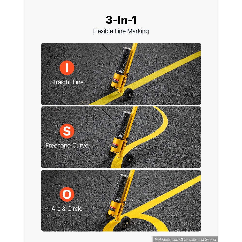 VEVOR Striping Line Painting Wand Industrial Two-Wheel Marking Paint Wand, For Ground Marking, Parking Lot and Field, Lightweight and Easy to Push, Compatible with Inverted Striping Paint, Yellow
