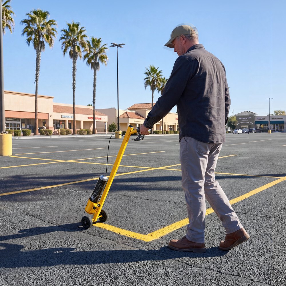 VEVOR Striping Line Painting Wand Industrial Two-Wheel Marking Paint Wand, For Ground Marking, Parking Lot and Field, Lightweight and Easy to Push, Compatible with Inverted Striping Paint, Yellow