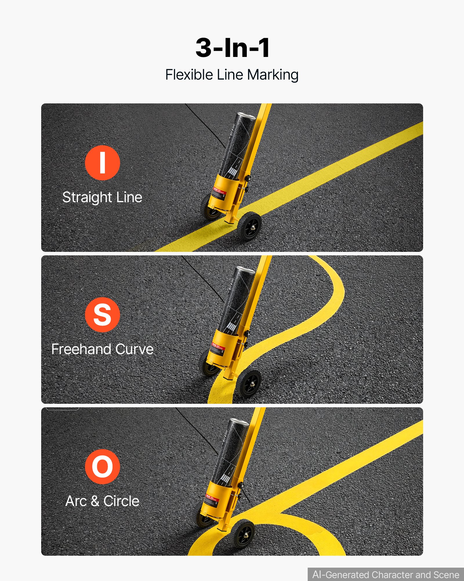 VEVOR Striping Line Painting Wand Industrial Two-Wheel Marking Paint Wand, For Ground Marking, Parking Lot and Field, Lightweight and Easy to Push, Compatible with Inverted Striping Paint, Yellow