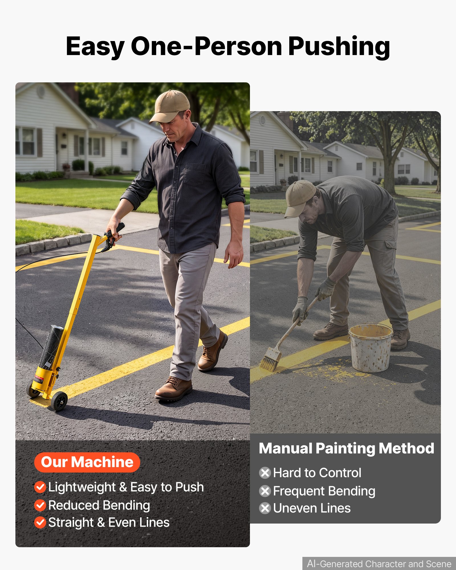VEVOR Striping Line Painting Wand Industrial Two-Wheel Marking Paint Wand, For Ground Marking, Parking Lot and Field, Lightweight and Easy to Push, Compatible with Inverted Striping Paint, Yellow