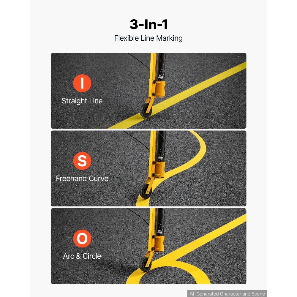 VEVOR Striping Line Painting Wand Heavy-Duty Wheel Marking Paint Wand, For Ground Marking, Parking Lot and Field, Lightweight and Easy to Push, Compatible with Inverted Striping Paint, Yellow
