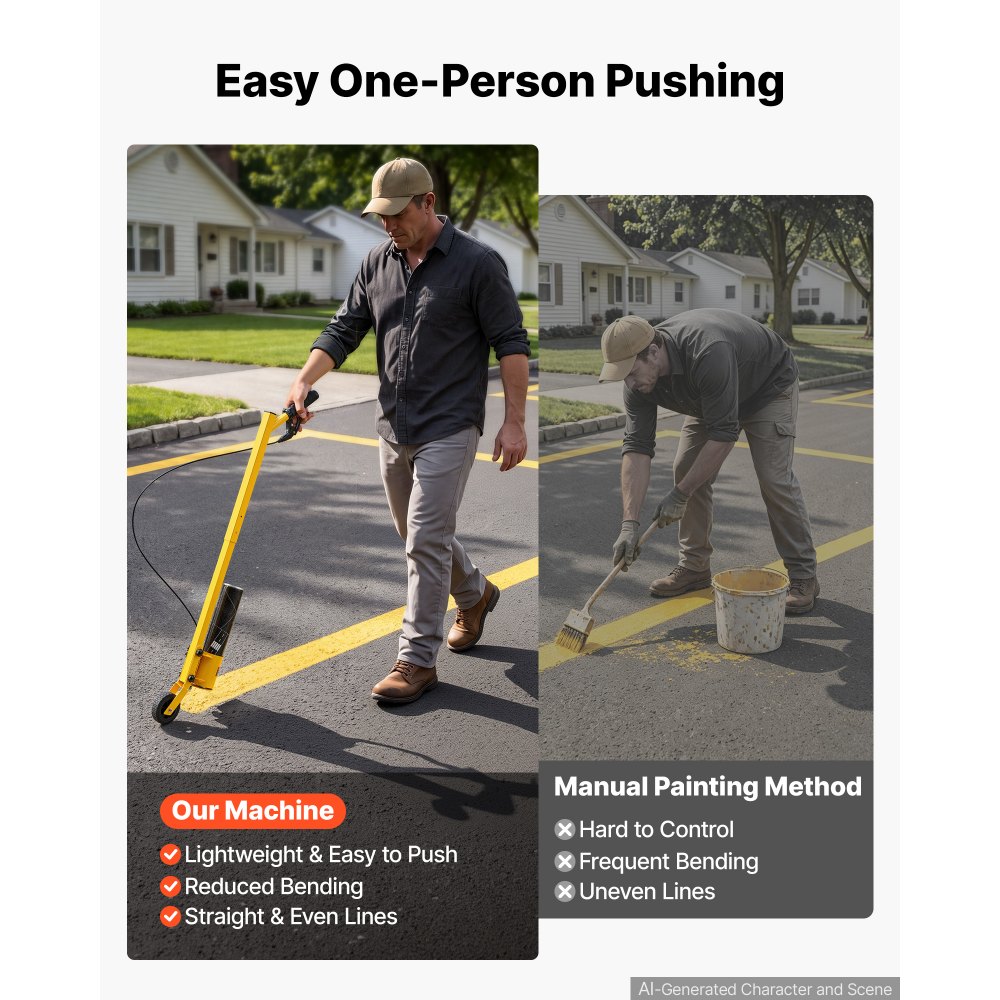 VEVOR Striping Line Painting Wand Heavy-Duty Wheel Marking Paint Wand, For Ground Marking, Parking Lot and Field, Lightweight and Easy to Push, Compatible with Inverted Striping Paint, Yellow