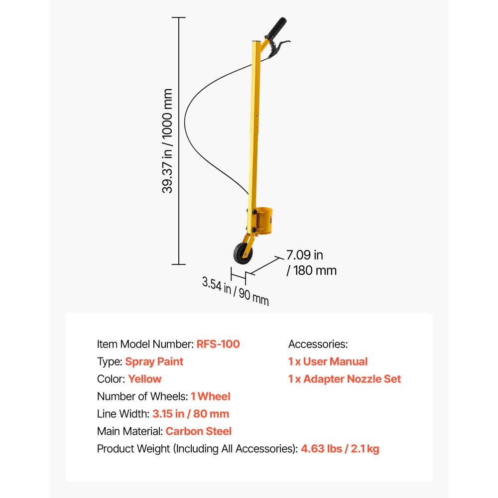 VEVOR Striping Line Painting Wand Heavy-Duty Wheel Marking Paint Wand, For Ground Marking, Parking Lot and Field, Lightweight and Easy to Push, Compatible with Inverted Striping Paint, Yellow
