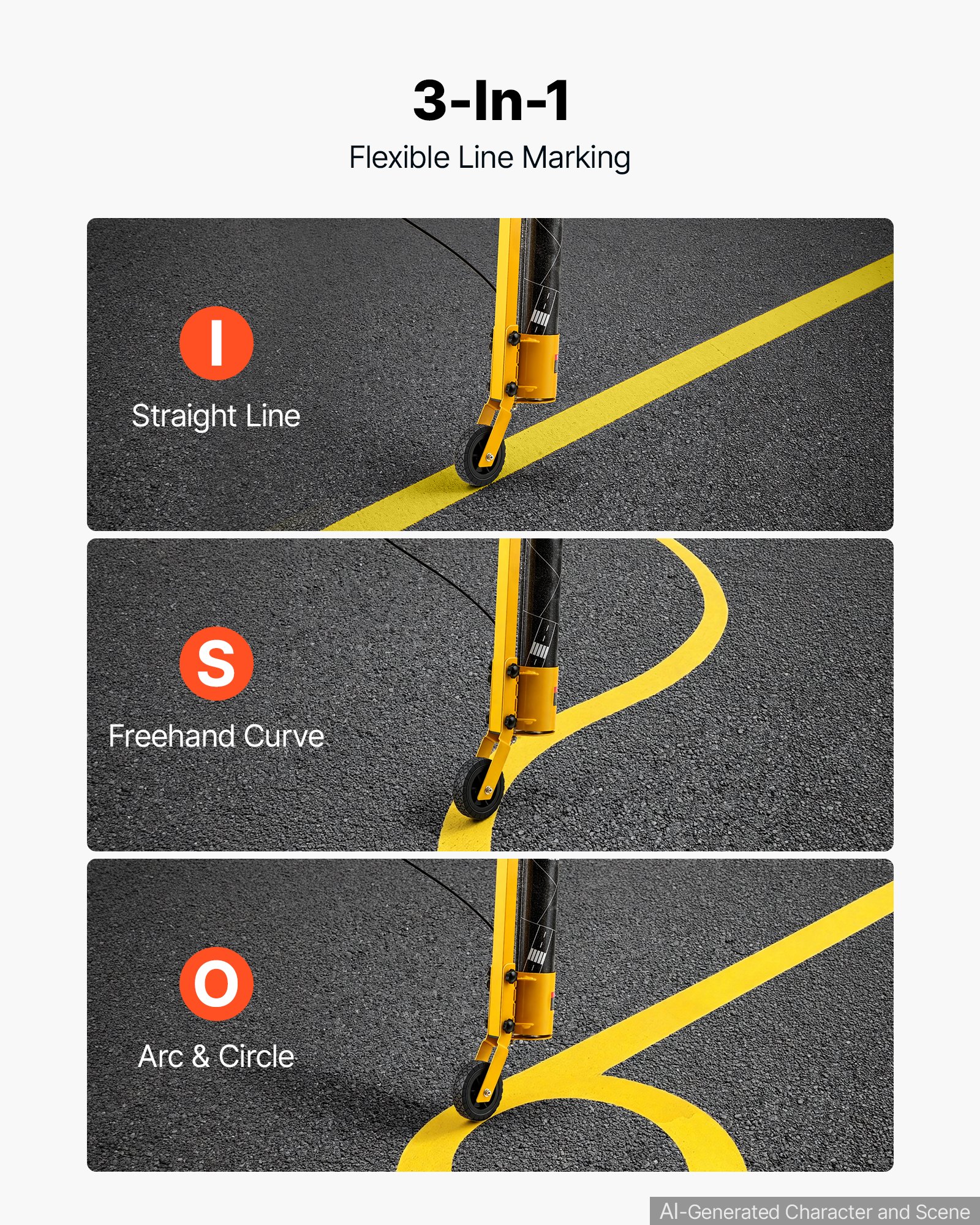 VEVOR Striping Line Painting Wand Heavy-Duty Wheel Marking Paint Wand, For Ground Marking, Parking Lot and Field, Lightweight and Easy to Push, Compatible with Inverted Striping Paint, Yellow