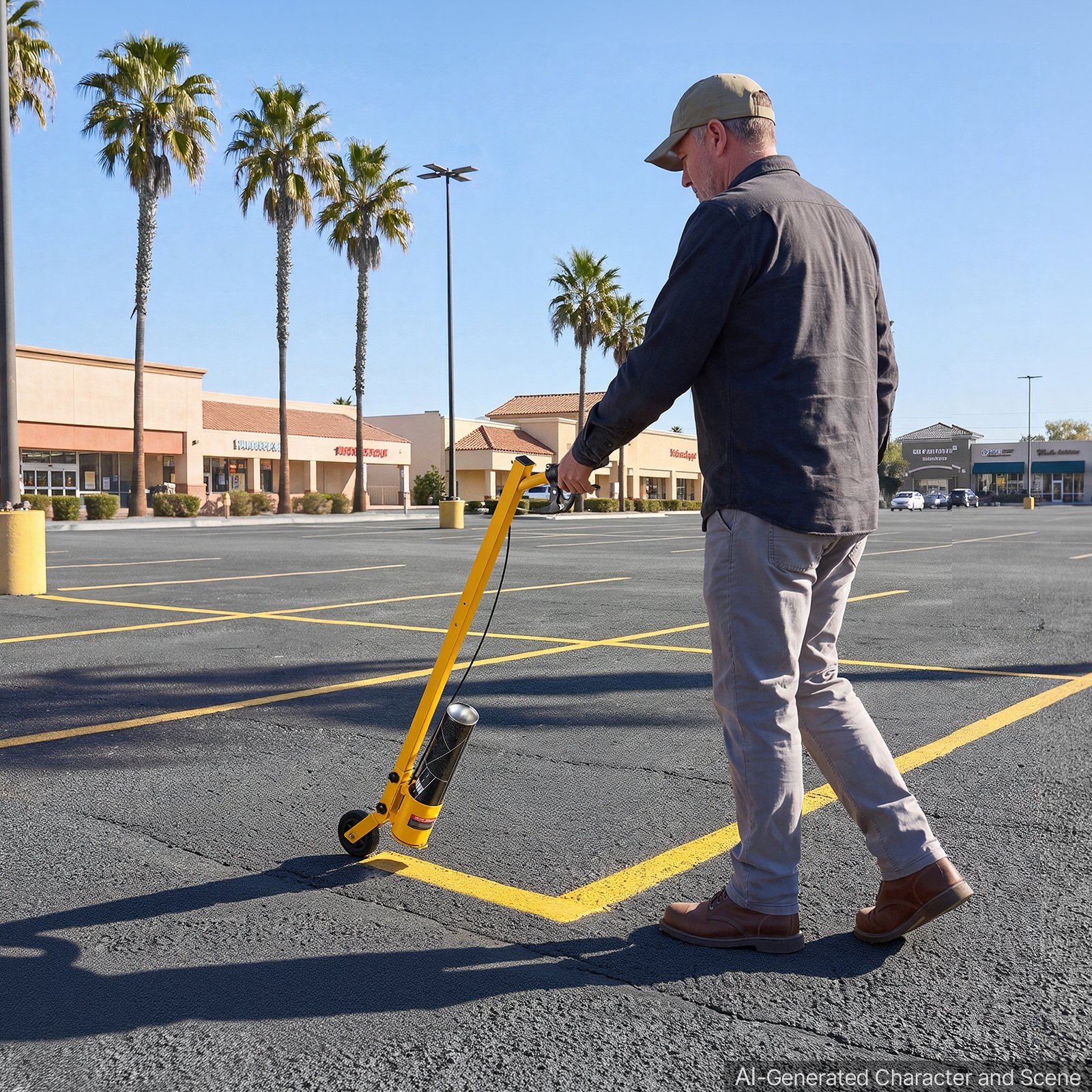 VEVOR Striping Line Painting Wand Heavy-Duty Wheel Marking Paint Wand, For Ground Marking, Parking Lot and Field, Lightweight and Easy to Push, Compatible with Inverted Striping Paint, Yellow