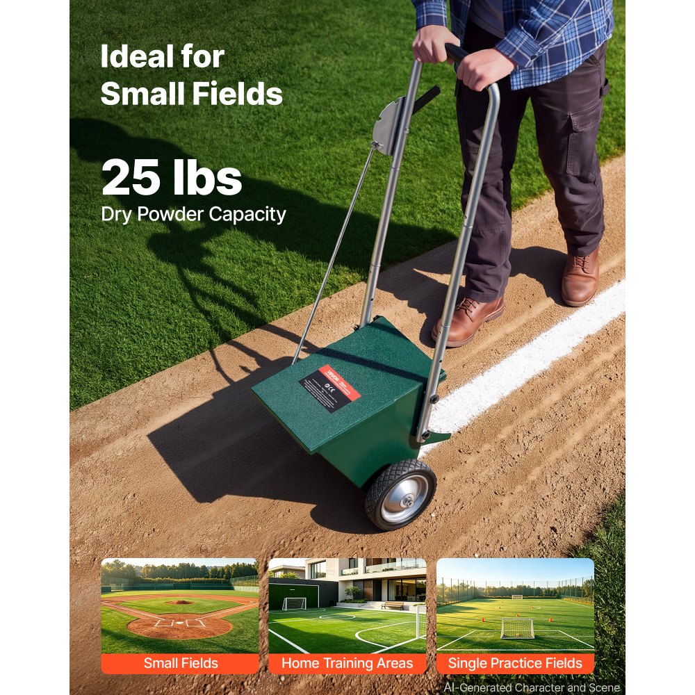 VEVOR Steel Dry Line Marker 11.3kg Powder Capacity Field Dry Line Chalker, For Small Fields, 50-100 mm Adjustable Line Width, with 2 Heavy-Duty Wheels, Clear and Even Marking, Easy One-Person Pushing