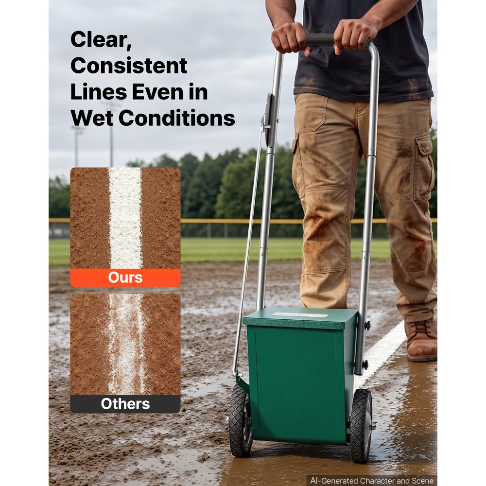 VEVOR Steel Dry Line Marker 11.3kg Powder Capacity Field Dry Line Chalker, For Small Fields, 50-100 mm Adjustable Line Width, with 2 Heavy-Duty Wheels, Clear and Even Marking, Easy One-Person Pushing