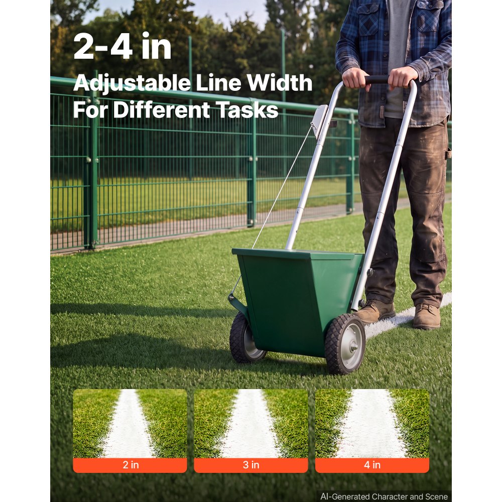 VEVOR Steel Dry Line Marker 11.3kg Powder Capacity Field Dry Line Chalker, For Small Fields, 50-100 mm Adjustable Line Width, with 2 Heavy-Duty Wheels, Clear and Even Marking, Easy One-Person Pushing