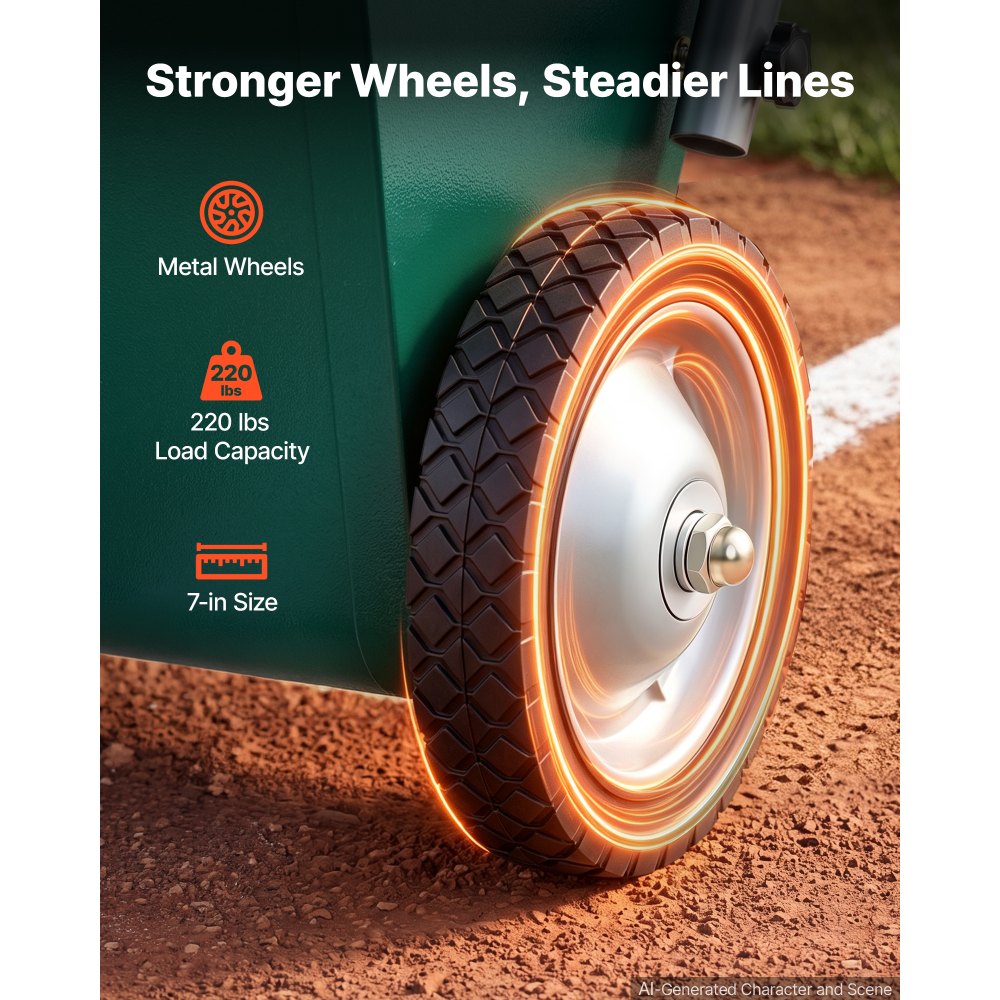 VEVOR Steel Dry Line Marker 11.3kg Powder Capacity Field Dry Line Chalker, For Small Fields, 50-100 mm Adjustable Line Width, with 2 Heavy-Duty Wheels, Clear and Even Marking, Easy One-Person Pushing