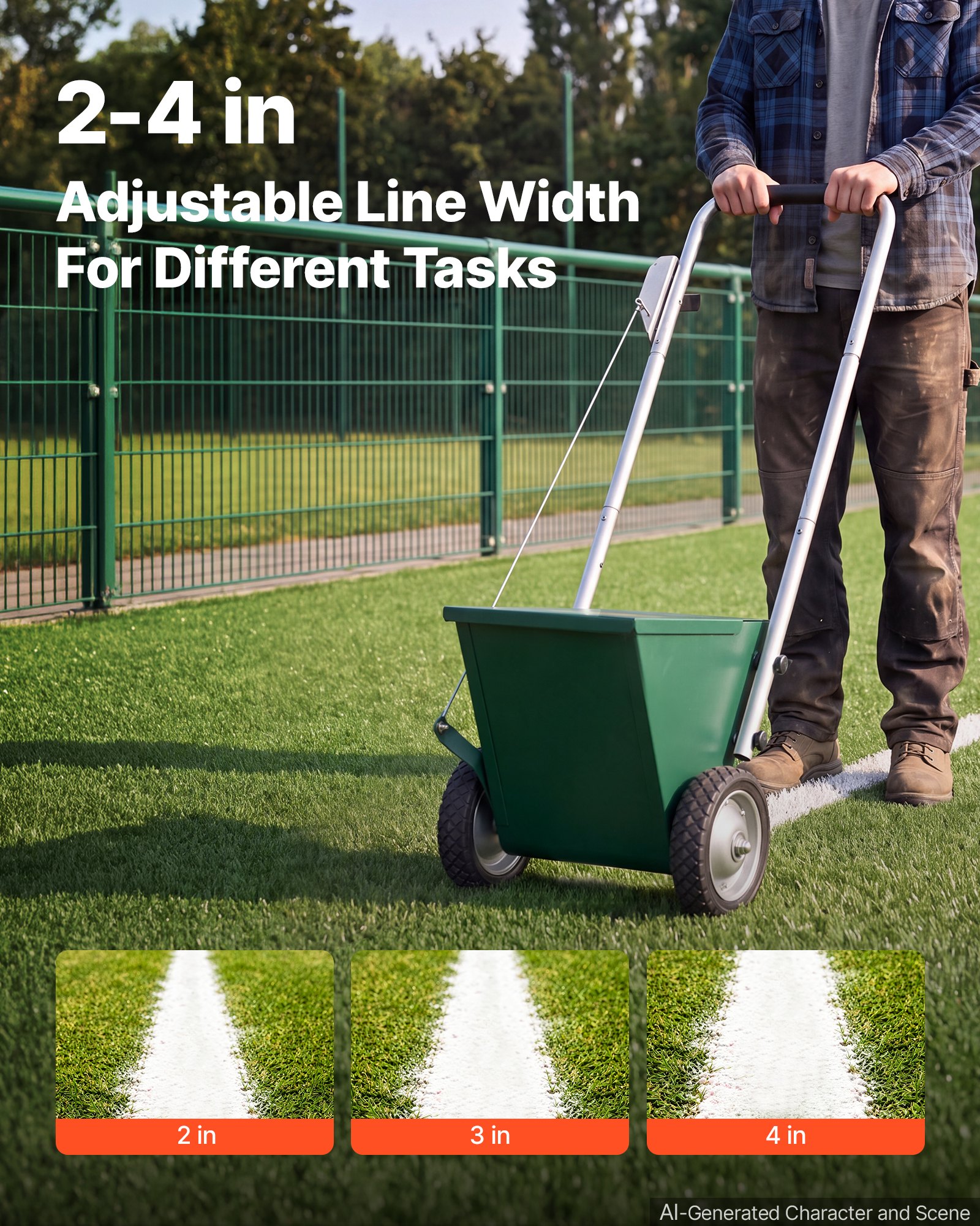 VEVOR Steel Dry Line Marker 11.3kg Powder Capacity Field Dry Line Chalker, For Small Fields, 50-100 mm Adjustable Line Width, with 2 Heavy-Duty Wheels, Clear and Even Marking, Easy One-Person Pushing