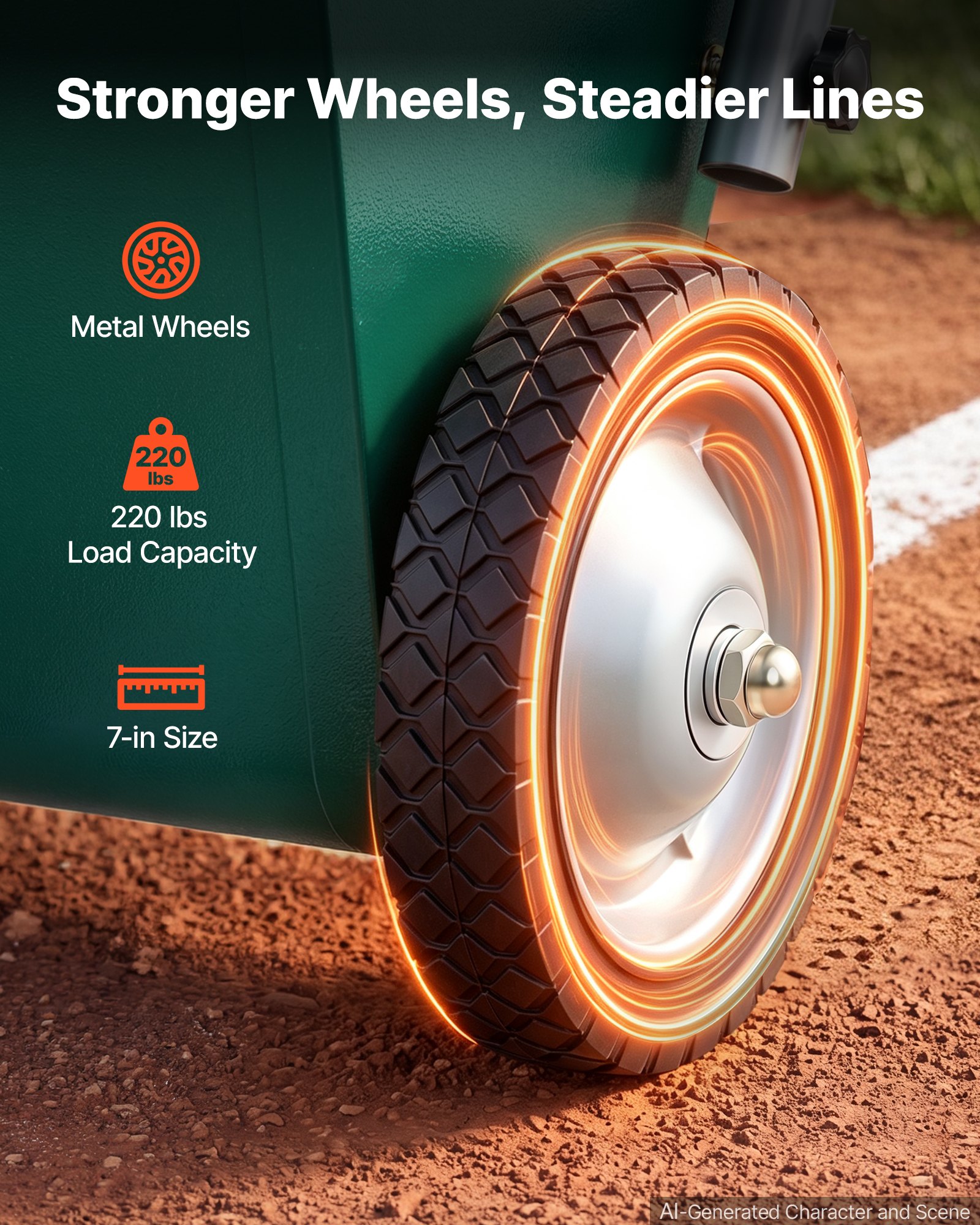 VEVOR Steel Dry Line Marker 11.3kg Powder Capacity Field Dry Line Chalker, For Small Fields, 50-100 mm Adjustable Line Width, with 2 Heavy-Duty Wheels, Clear and Even Marking, Easy One-Person Pushing