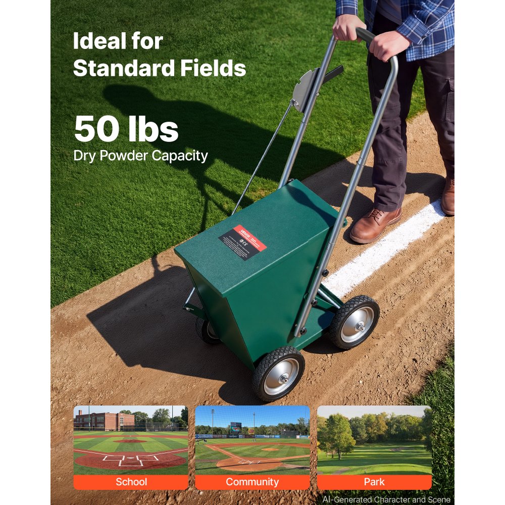 VEVOR Steel Dry Line Marker 22.7kg Powder Capacity Field Dry Line Chalker, For Standard Fields, 50-100 mm Adjustable Line Width, with 4 Heavy-Duty Wheels, Clear Even Marking, Easy One-Person Pushing