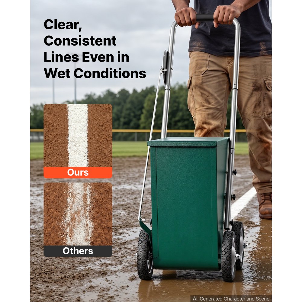 VEVOR Steel Dry Line Marker 22.7kg Powder Capacity Field Dry Line Chalker, For Standard Fields, 50-100 mm Adjustable Line Width, with 4 Heavy-Duty Wheels, Clear Even Marking, Easy One-Person Pushing