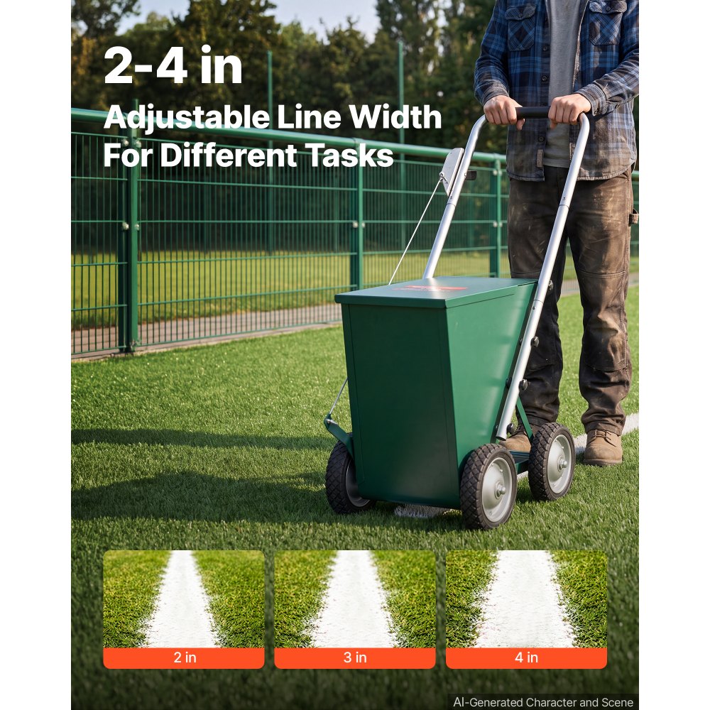VEVOR Steel Dry Line Marker 22.7kg Powder Capacity Field Dry Line Chalker, For Standard Fields, 50-100 mm Adjustable Line Width, with 4 Heavy-Duty Wheels, Clear Even Marking, Easy One-Person Pushing