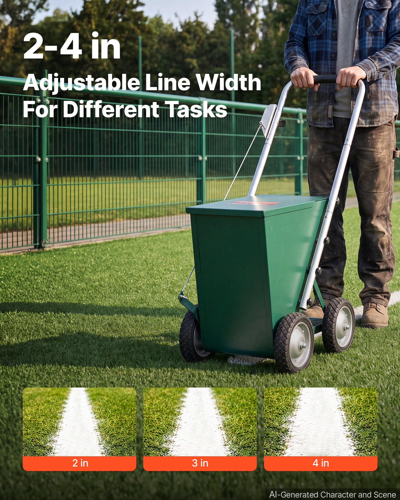 VEVOR Steel Dry Line Marker 22.7kg Powder Capacity Field Dry Line Chalker, For Standard Fields, 50-100 mm Adjustable Line Width, with 4 Heavy-Duty Wheels, Clear Even Marking, Easy One-Person Pushing
