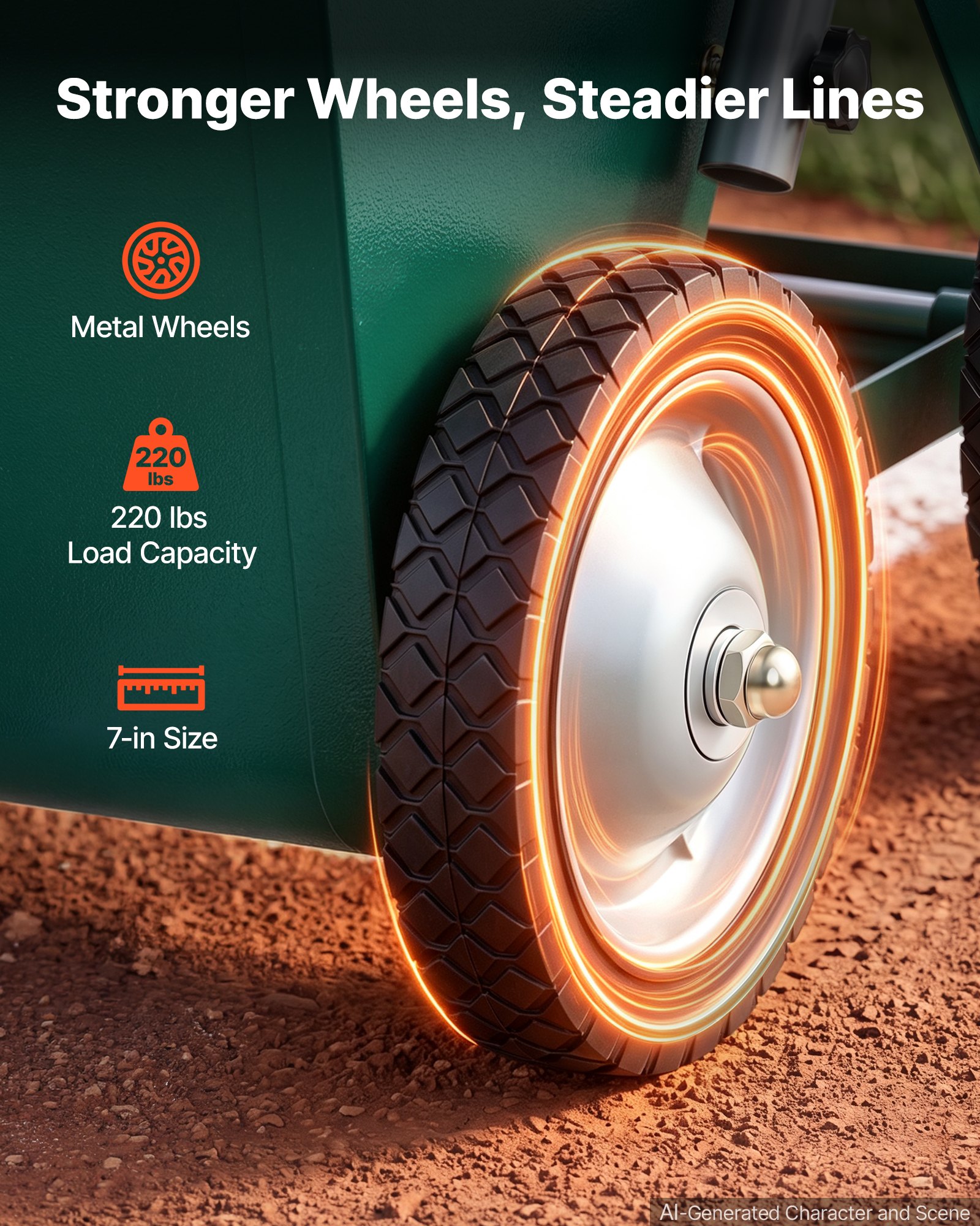 VEVOR Steel Dry Line Marker 22.7kg Powder Capacity Field Dry Line Chalker, For Standard Fields, 50-100 mm Adjustable Line Width, with 4 Heavy-Duty Wheels, Clear Even Marking, Easy One-Person Pushing