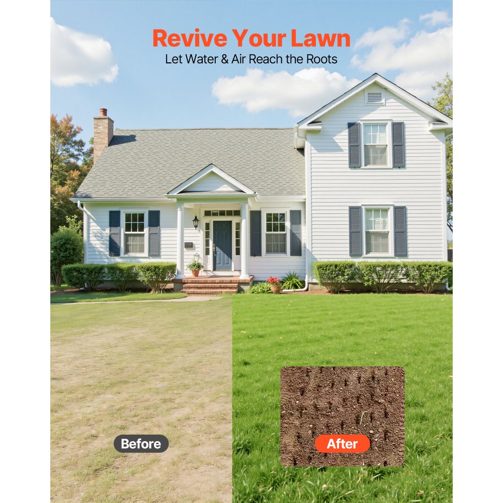 VEVOR Rolling Lawn Aerator, 15 in Manual Push Aerator Roller with 42 Spikes & 60 in Long Handle, Fillable Drum for Added Weight, Heavy-Duty Lawn Soil Penetrator for Garden Yard Compacted Soils