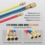 VEVOR ac gauge set 5 ft extra-long hose (3-pack), reinforced layers, non-slip sealing gasket, 600 psi working pressure
