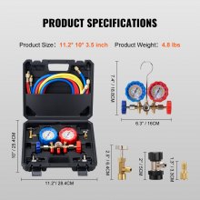 VEVOR 3-Way AC Diagnostic Manifold Gauge Set Fits for R134A, R22, R12, R502 Refrigerant, AC Gauge Set with 5 ft Hoses, Couplers, Can Tap for Car A/C System Automotive Air Conditioning Maintenance