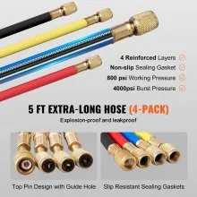 VEVOR 4 Way AC Gauge - AC Manifold Gauge Set for R134A R22 R12 R502 Refrigerant, Freon Gauges with 5ft Hoses, Couplers, Can Tap Works on Car Auto Freon Charging and Evacuation