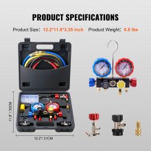 VEVOR 4 Way AC Gauge - AC Manifold Gauge Set for R134A R22 R12 R410A Refrigerant, Freon Gauges with 5ft Hoses, Couplers, Can Tap Works on Car Auto Freon Charging and Evacuation