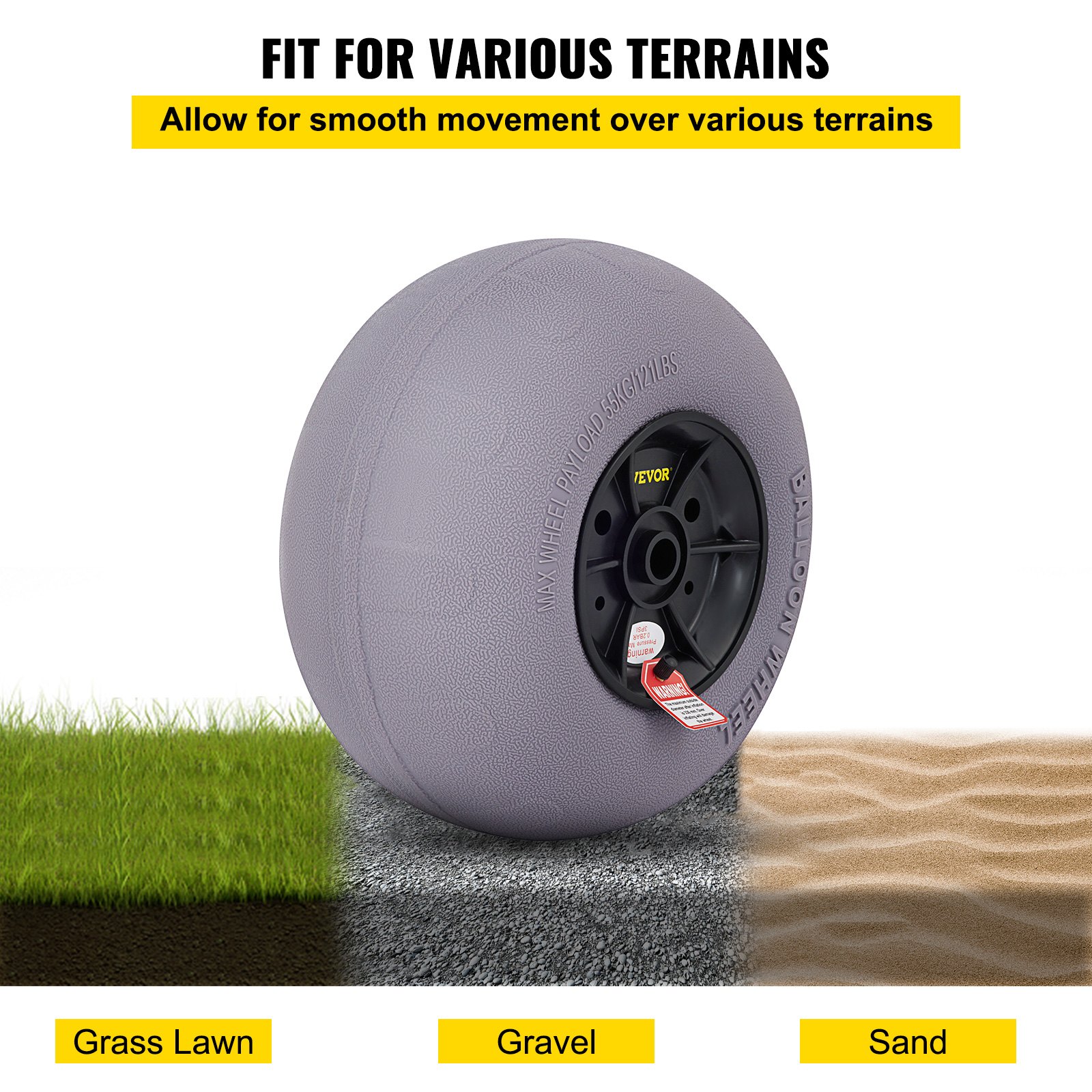 VEVOR Beach Balloon Wheels, 13\" Replacement Sand Tires, TPU Cart Tires for Kayak Dolly, Canoe Cart and Buggy with Free Air Pump, 2-Pack