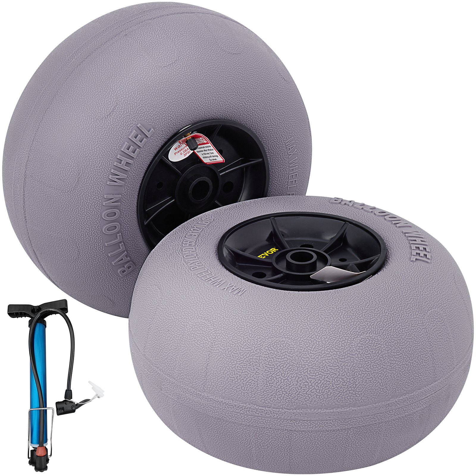 VEVOR Beach Balloon Wheels, 13\" Replacement Sand Tires, TPU Cart Tires for Kayak Dolly, Canoe Cart and Buggy with Free Air Pump, 2-Pack