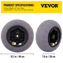 VEVOR Beach Balloon Wheels, 15.7" Replacement Sand Tires, TPU Cart Tires for Kayak Dolly, Canoe Cart and Buggy w/Free Air Pump, 2-Pack