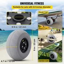 VEVOR Beach Balloon Wheels, 9" Replacement Sand Tires, PVC Cart Tires for Kayak Dolly, Canoe Cart and Buggy w/Free Air Pump, 2-Pack
