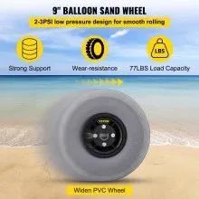 VEVOR Beach Balloon Wheels, 9" Replacement Sand Tires, PVC Cart Tires for Kayak Dolly, Canoe Cart and Buggy w/Free Air Pump, 2-Pack