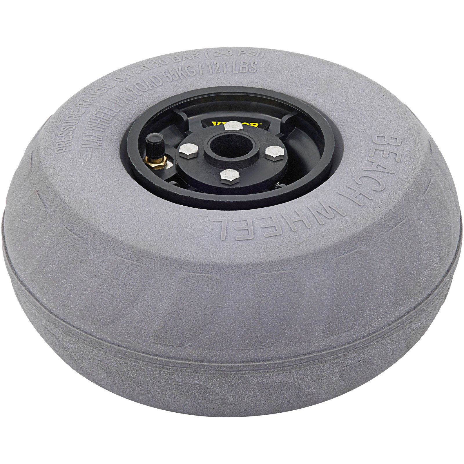 gray VEVOR beach balloon wheels with black hub, showcasing tread pattern and air valve.