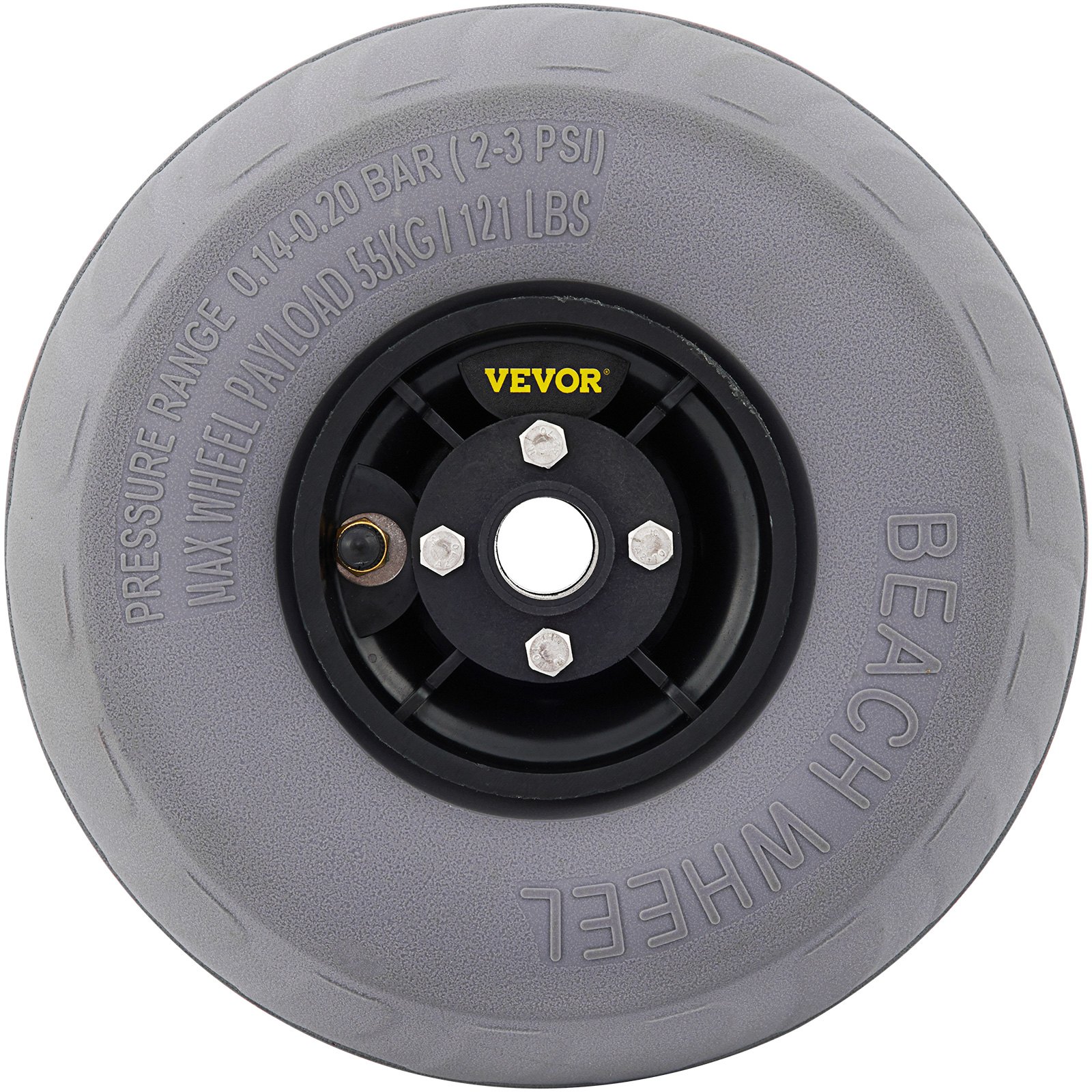 VEVOR beach balloon wheels with 55kg max payload, 2-3 psi pressure range.