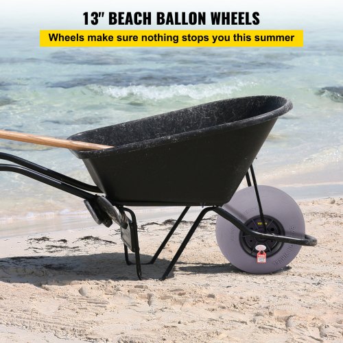 VEVOR Beach Balloon Wheels, 13" Replacement Sand Tires with 32" Stainless Steel Axle, TPU Cart Tires for Kayak Dolly, Canoe Cart and Buggy w/Free Air Pump, 2-Pack